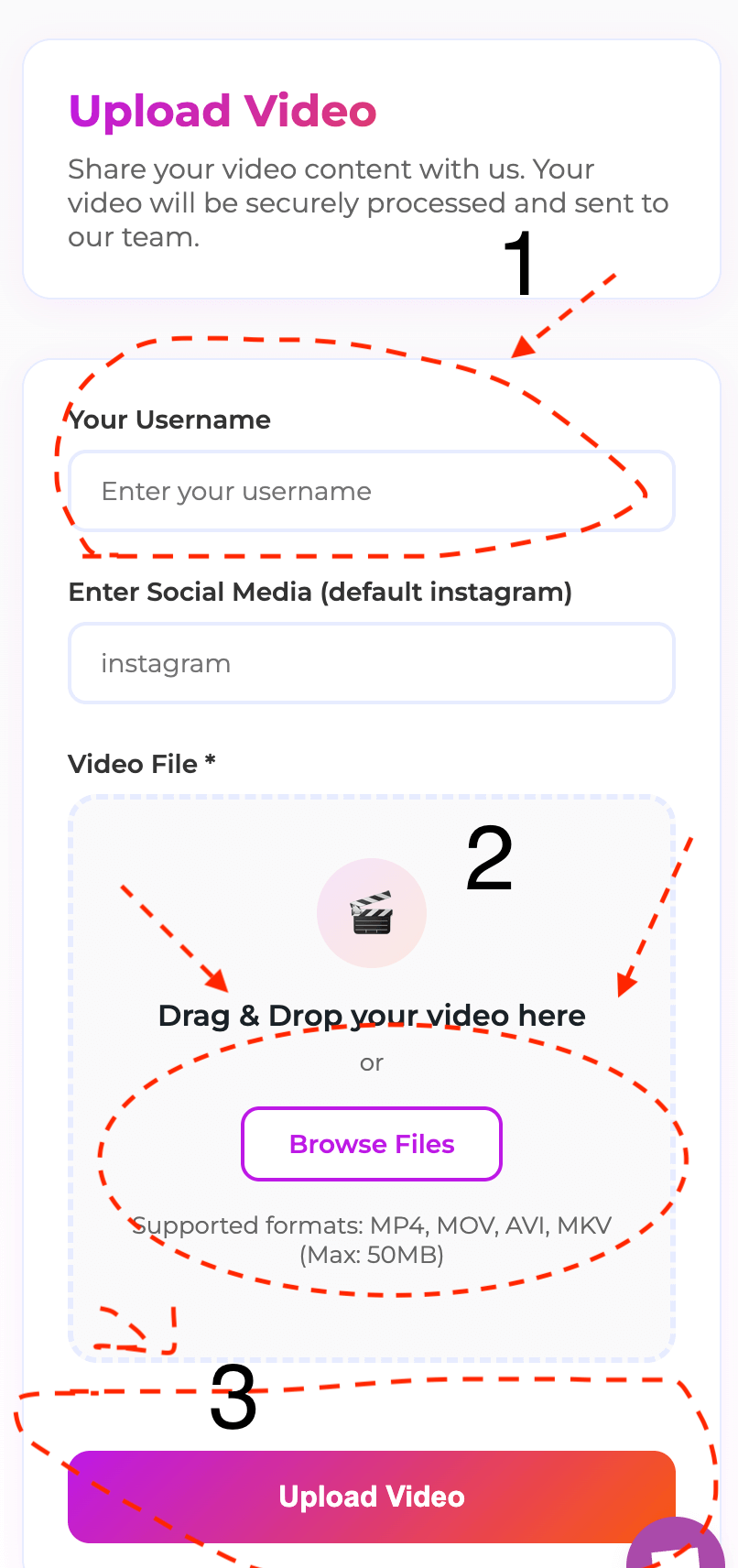 Upload your proof video